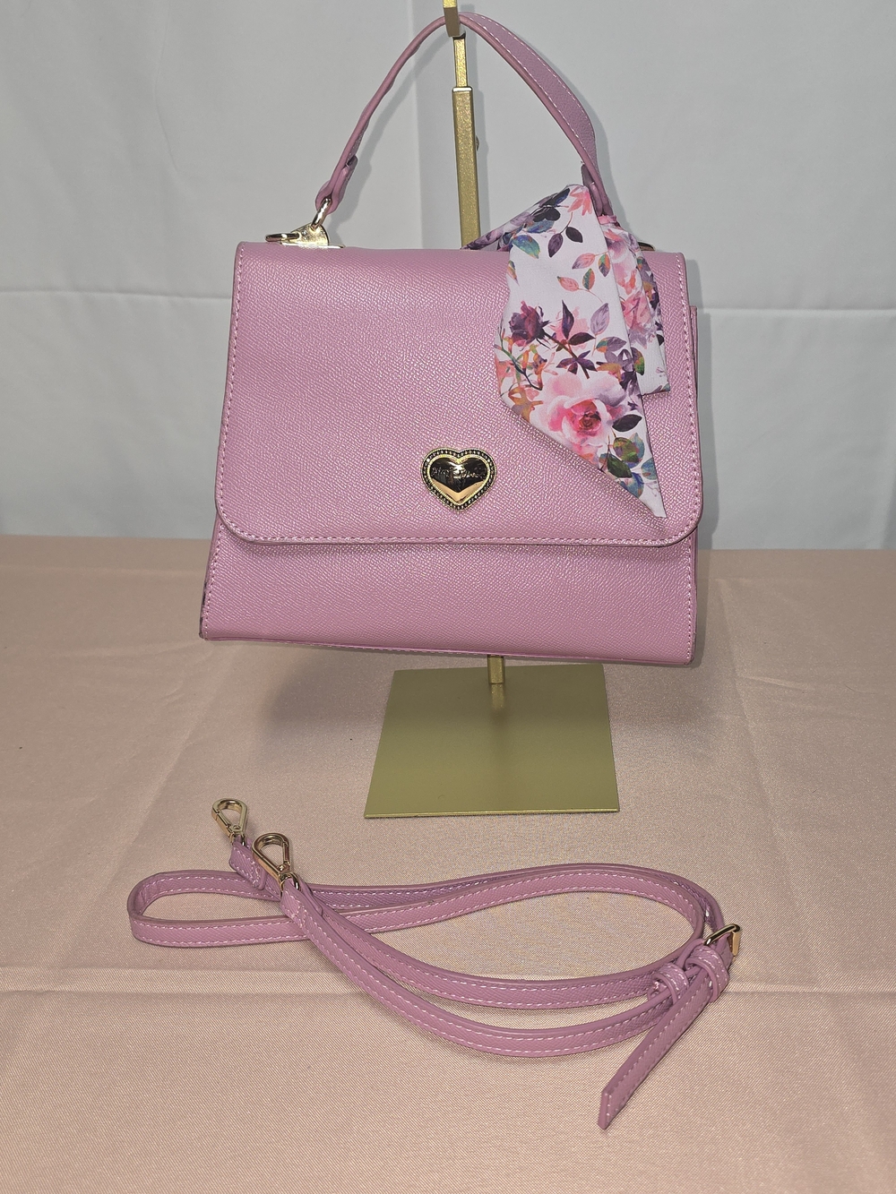 Betsey Johnson XO Mandy Pink Crossbody With Floral Accent Scarf & Surprise Gifts